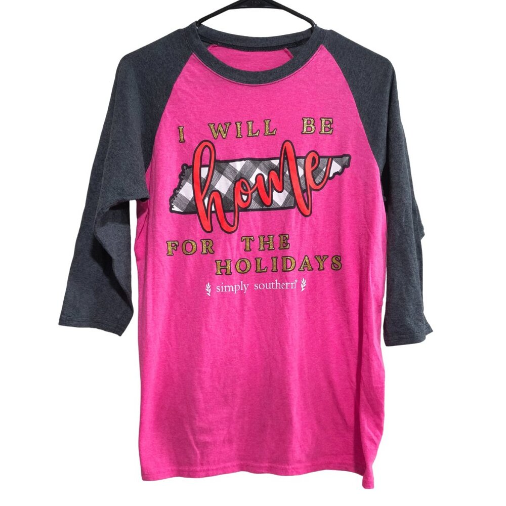 Simply Southern Size Small Home For The Holidays TN Raglan 3/4 Sleeve Top
